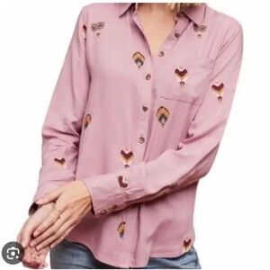 Anthropologie Hot Air Balloon Embroidered Long Sleeve Button Down Shirt